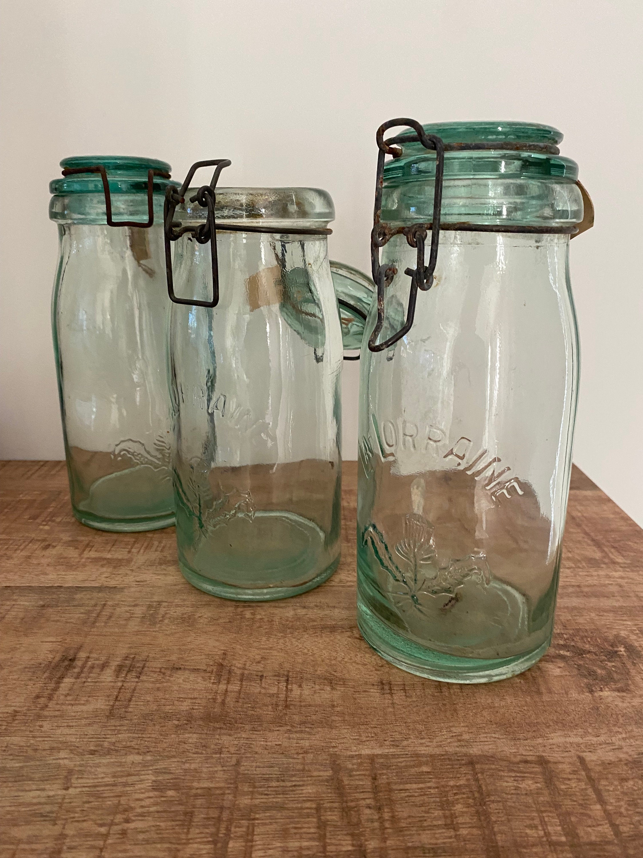 Ancien Bocal En Verre La Lorraine - Décor Chardon - Vert Clair - Vintage 23cm - Parfait Pour La Déco