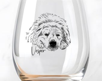 Custom Pet Portrait Wine Glass, Personalized Sketch Gift