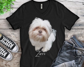Custom Dog Shirt, V Neck Tee, Cat Shirt, Pet Portrait Shirt, Dog Photo Tee, T-Shirt, Fur Baby, Gift for Dog Lover, Cat Lover, Horse, Bird