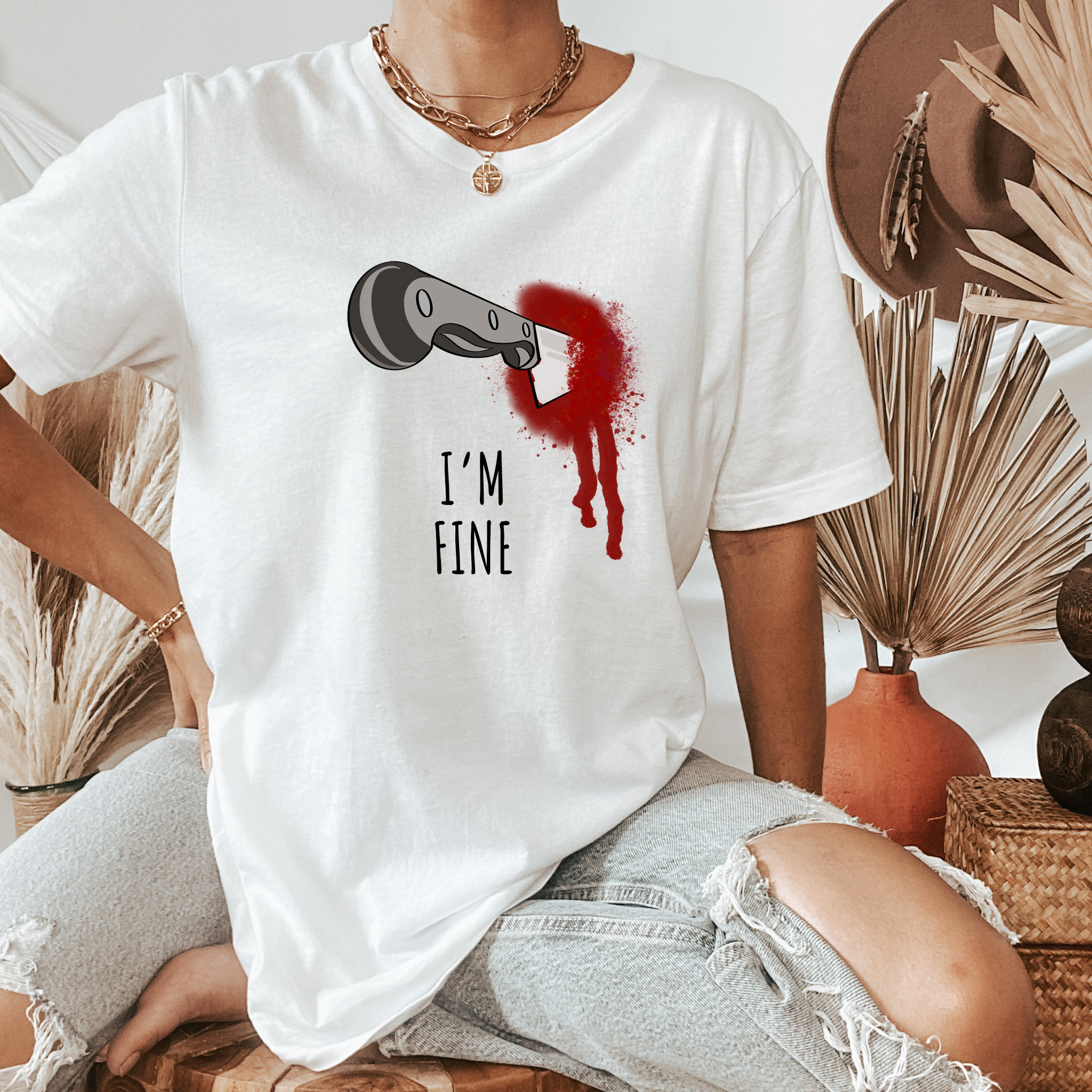 Knife in Heart, Backstabbing, I'm Fine, Stab in Back Tee, Cheap