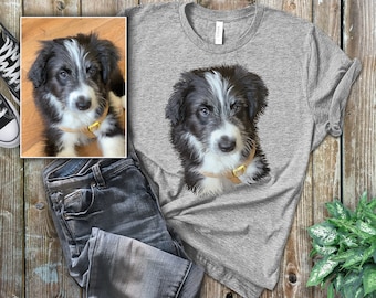 Custom Pet Portrait Shirt, Hand-Illustrated Dog or Cat Tee, Bella Canvas 3001