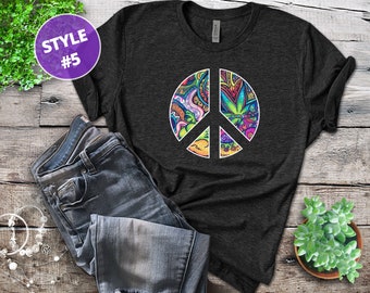 Buntes Peace Zeichen T-Shirt im Boho Hippie Stil