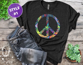Abstraktes Peace Zeichen T-Shirt, Boho Hippie T-Shirt