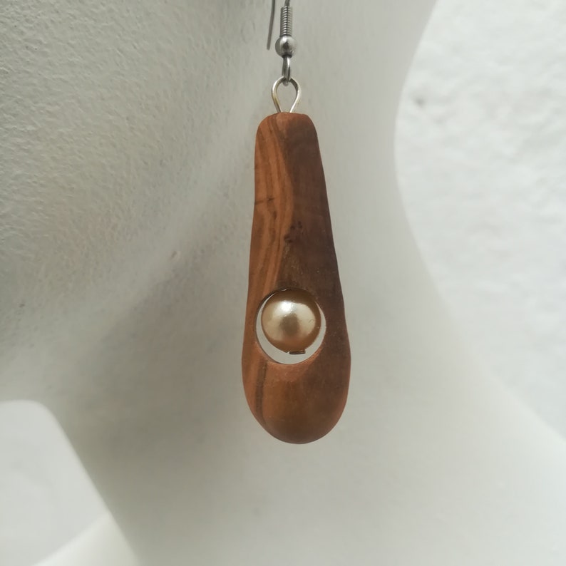 Wooden earrings handcrafted with olive wood