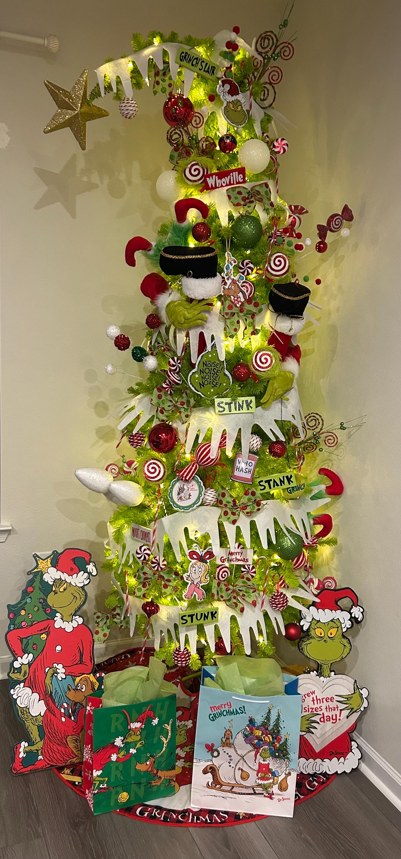 Grinch Stuck in Christmas Tree Kit – 7.5ft Pre-lit Bent Tree With