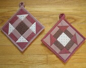 Red Churn Dash Quilt Block Heavy Duty Cotton Potholders - Set of 2 Coordinating Potholders