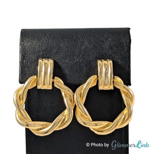 Vintage Doorknocker Twisted Hoop Gold Tone Drop Clip On Earrings