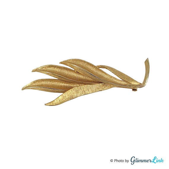 Vintage Marvella Gold Tone Textured Leaves Brooch,