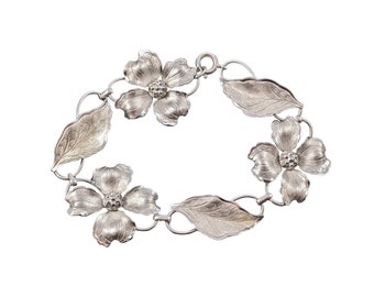 Vintage 1960s Wells 12K Gold Filled Dogwood Floral Silver Color Bracelet