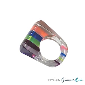 Vintage Rainbow Stripes Clear Lucite Chunky Geometric Size 5 Ring