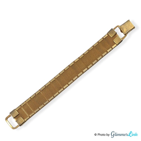 Vintage Gold Tone Floral Panels Mesh Bracelet - image 6