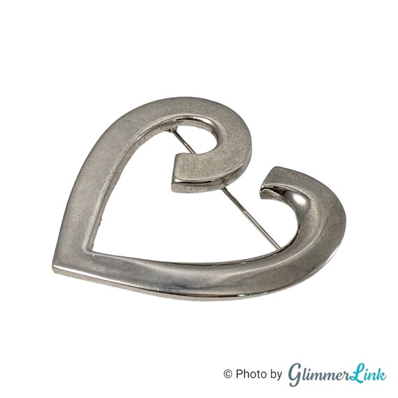Vintage Floating Open Heart Scroll Silver Tone Br… - image 3