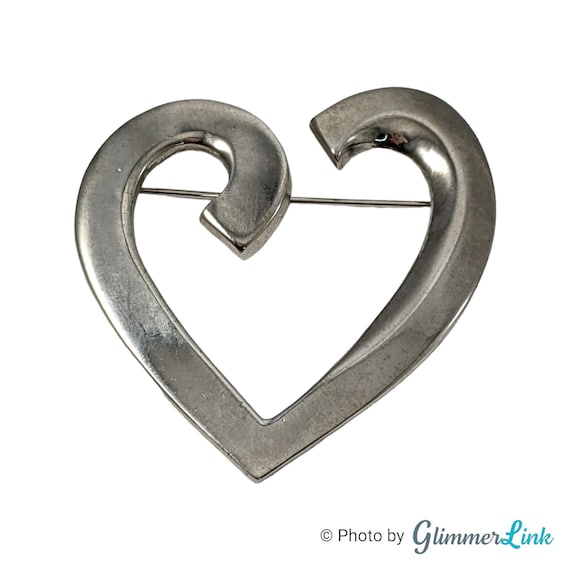 Vintage Floating Open Heart Scroll Silver Tone Br… - image 1