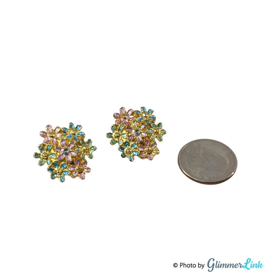 Vintage Floral Pastel Enamel Cluster Clip On Earr… - image 3