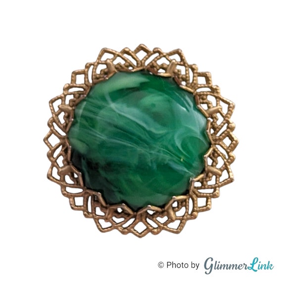 Vintage Mid-Century Green Marbled Plastic Cabochon