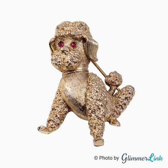 Vintage 60s Crown Trifari Poodle Dog Gold Tone Brooch - Etsy display picture 3