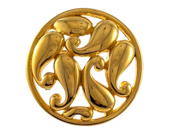 Vintage Paisley Swirl Circle Gold Tone Brooch Pin
