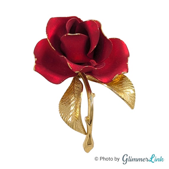 Vintage CERRITO Red Single Rose Enamel Gold Tone Brooch - Etsy