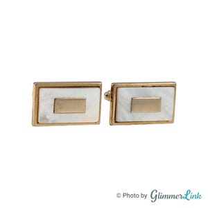 Vintage Anson Rectangular Mother of Pearl Gold Tone Cufflinks