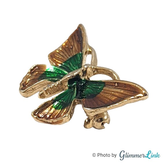 Broche Papillon Vintage Années 60 - Laiton Doré Et Perles - Bijou Ancien 2347
