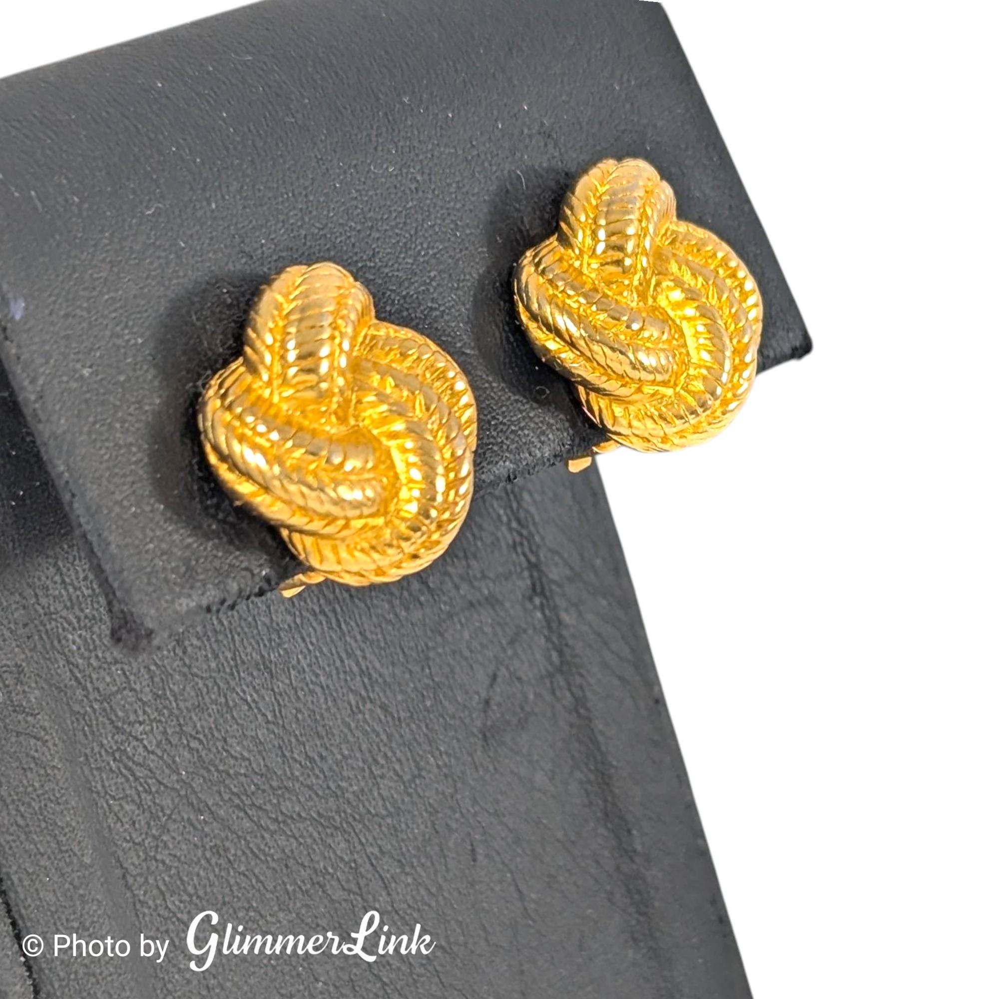 Carolee Gold Knot-Design Women’s Clip-On Earrings Vintage Carolee Knot Gold Tone Textured Clip on Earrings - Etsy main image 2