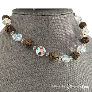 Vintage 60s Lisner Aurora Borealis Filigree Beads Choker Necklace