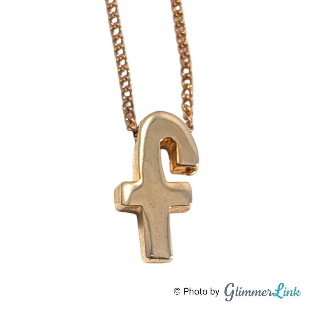 Vintage Gold Tone Letter F Pendant Necklace Initial Charm 16 Inch Chain ...