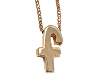 Vintage Gold Tone Letter F Pendant Necklace Initial Charm 16 Inch Chain