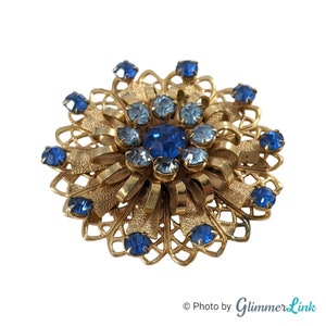 Vintage 1970s Gold Tone Floral Filigree Starburst Brooch