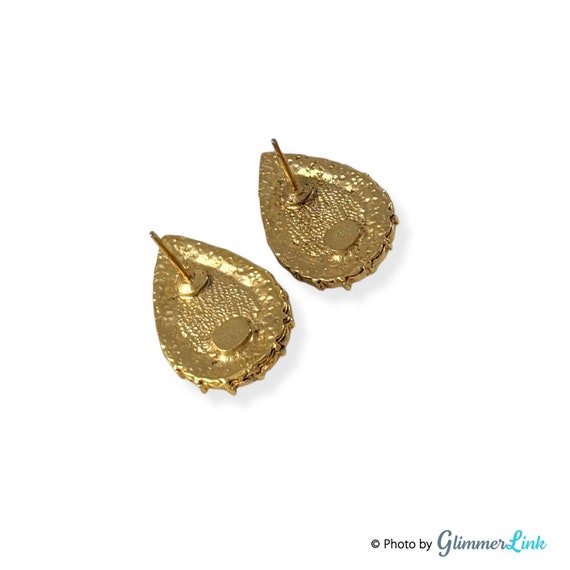 Vintage Gold Tone Teardrop Cabochon Rhinestones P… - image 5