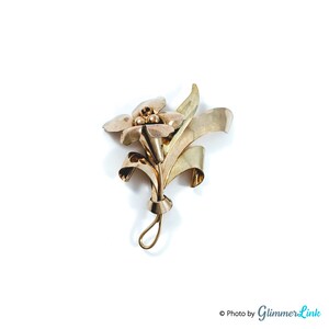 Vintage 40s Carl Art 12K Gold Filled On Silver Flower & Leaf Brooch