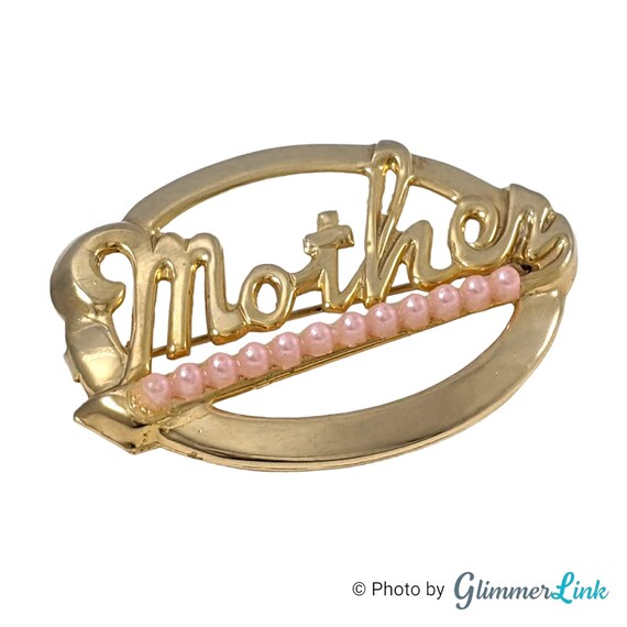 Vintage Mother Pink Faux Pearl Gold Tone Brooch P… - image 1