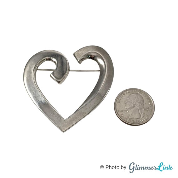 Vintage Floating Open Heart Scroll Silver Tone Br… - image 5