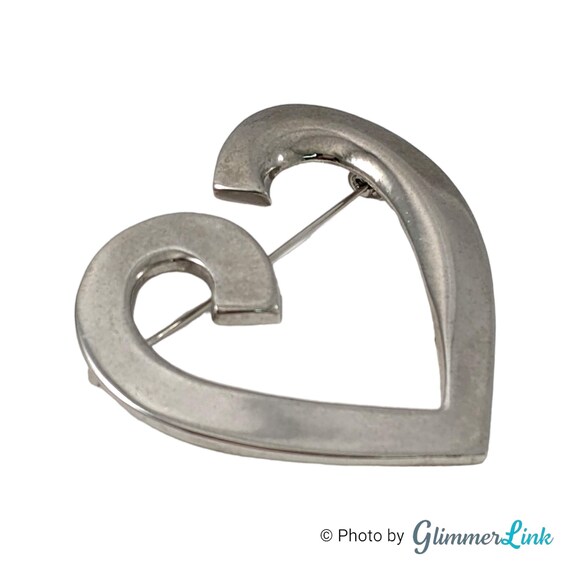 Vintage Floating Open Heart Scroll Silver Tone Br… - image 4