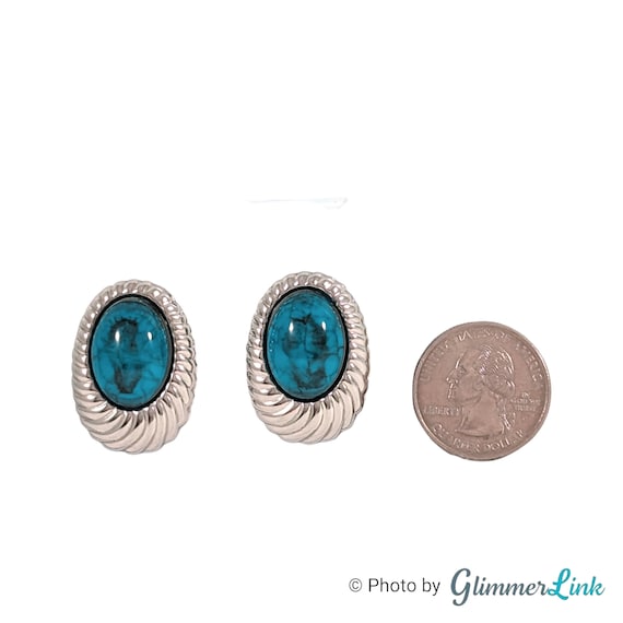 Vintage Faux Turquoise Cabochon Silver Tone Thin … - image 2