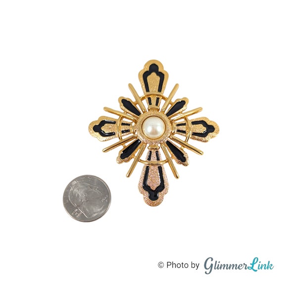 Vintage Monet Large Maltese Cross Faux Pearl Blac… - image 4