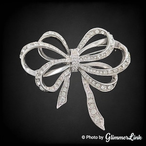Vintage KJL Kenneth Jay Lane For Avon Rhinestone Multi-Loop Ribbon Bow Silver Tone Brooch