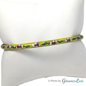 Vintage Yellow Cloisonne Floral Bangle Slim Stacking Enamel