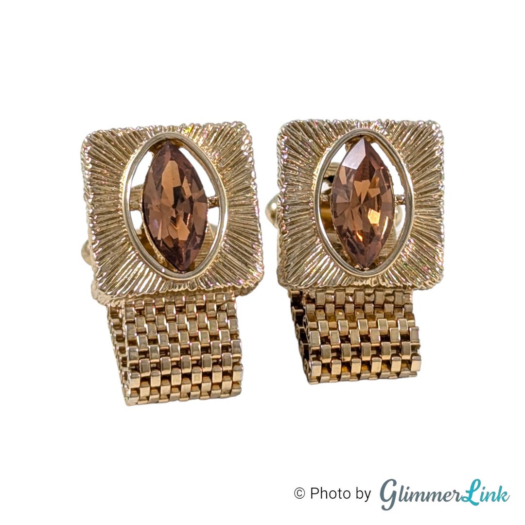 Boutons De Manchette Vintage En Mesh Doré - Qualité, Occasion En Excellent état, Cadeau élégant