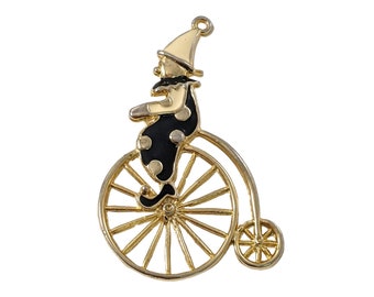 Vintage Clown Penny-farthing High Wheel Gold Tone Brooch Pin