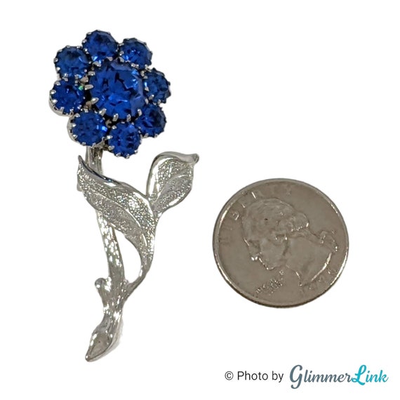 Vintage Elegant Blue Rhinestone Flower Silver Ton… - image 7