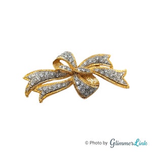 Vintage Sparkly Pave Style Rhinestones Bow Ribbon Gold Tone Holiday Christmas Bridal Brooch