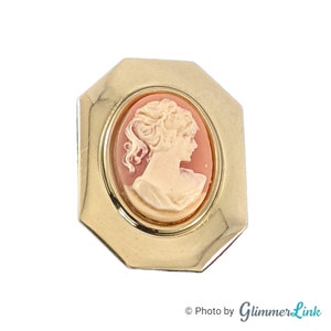 Vintage Victorian Style Costume Cameo Lady Profile Gold Tone Brooch Pendant