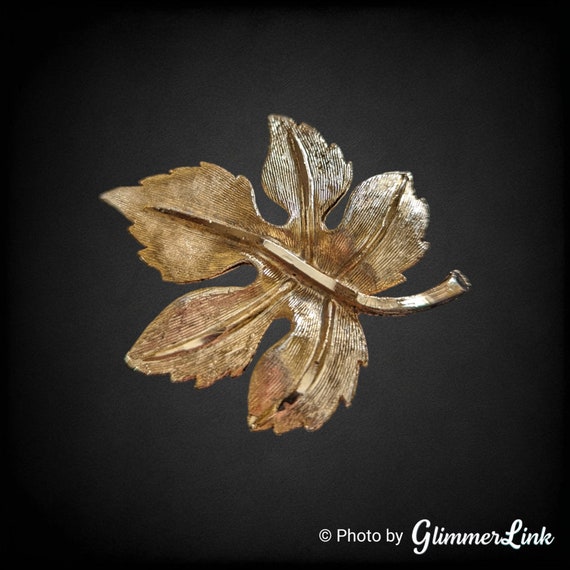 Vintage Textured Maple Leaf Gold Tone Autumn Fall… - image 2