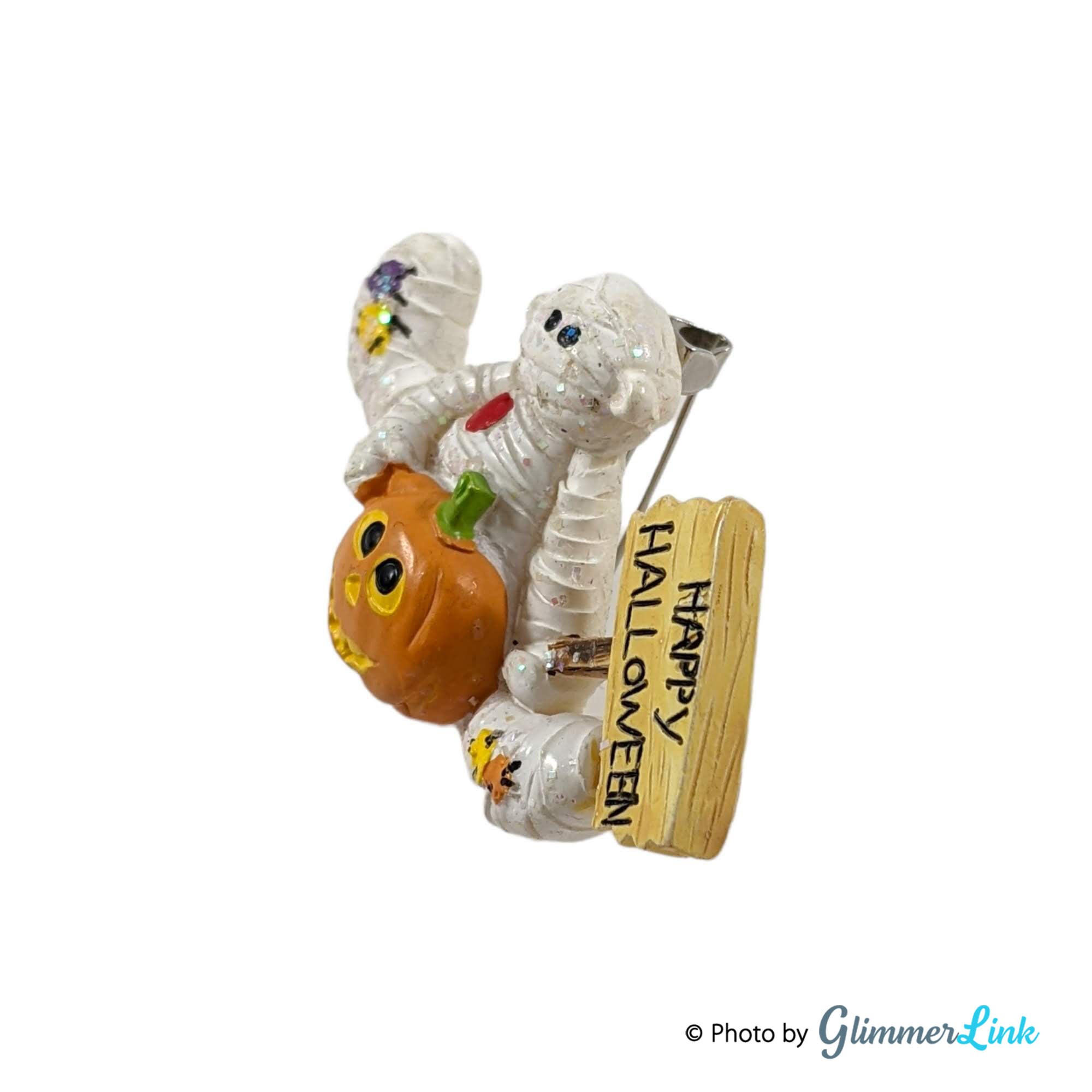 Jewelry  Vintage Happy Halloween Mummy Jack O Lantern Brooch
