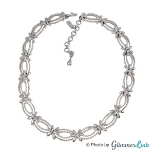 Vintage Monet Floral Oval Textured Link Silver Tone Choker Necklace