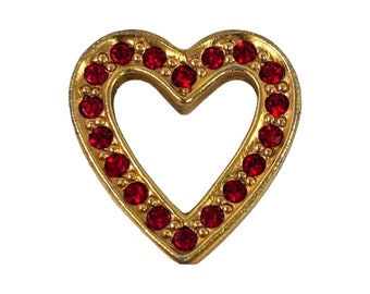 Vintage 1990s Avon Sparkling Heart Red Rhinestones Unisex Gold Tone Pin Tie Tack