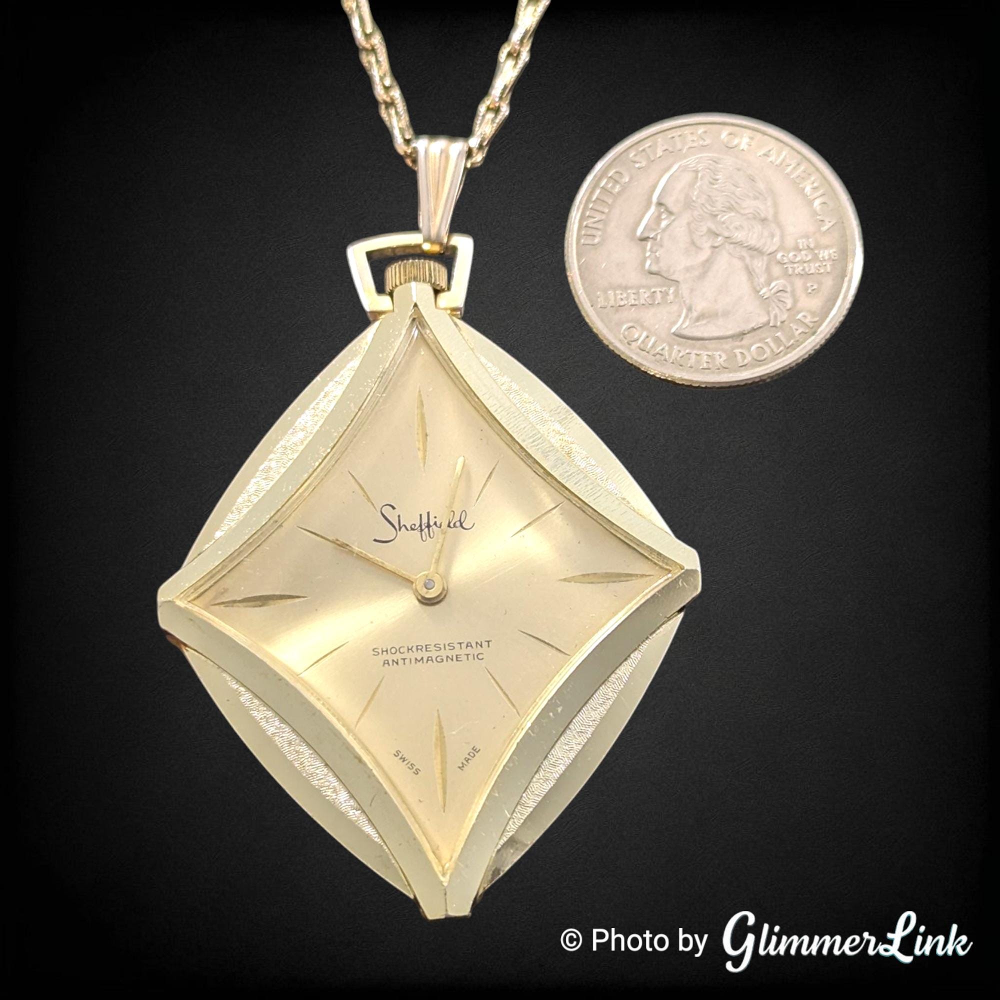 Vintage Sheffield Swiss Made Gold Tone Diamond Shape Pendant