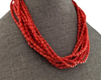 Vintage Jay King DRT 925 Sterling Silver Red Coral Multi Strand Necklace