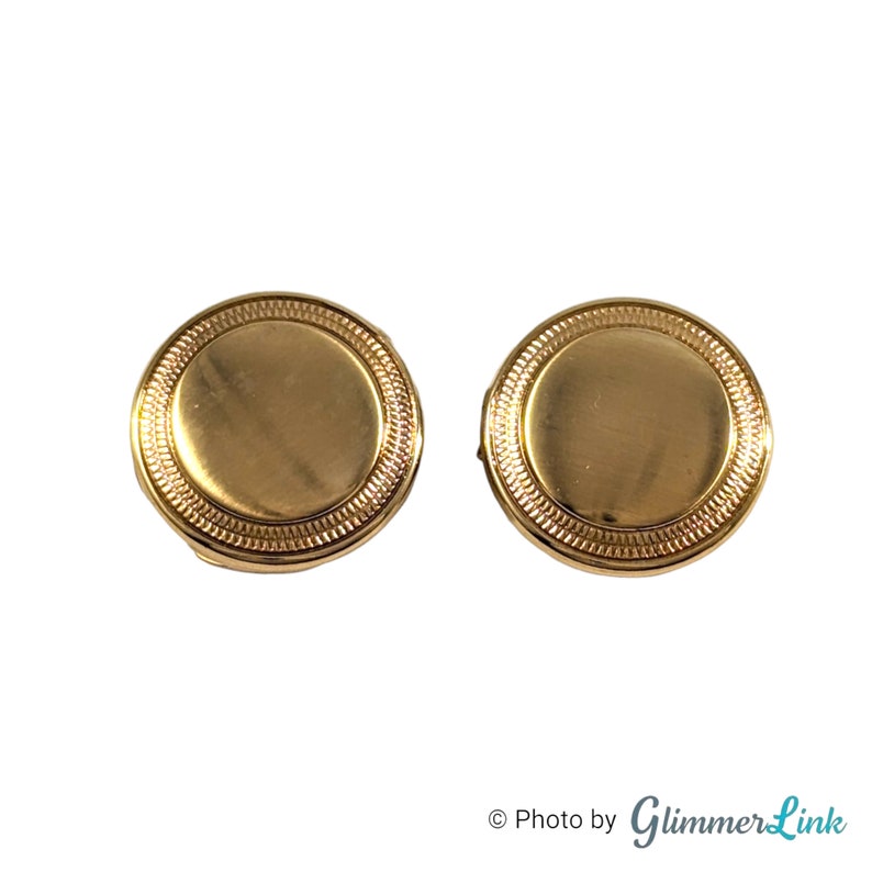 Vintage Round Elegant Gold Tone Unisex Button Covers, Button Cuffs Set of 2 image 1